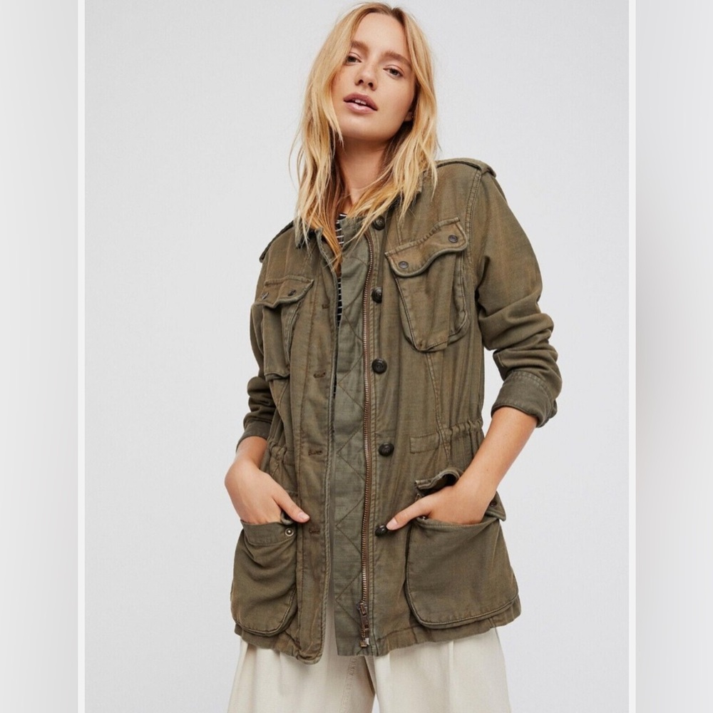 Free People Not Your Brothers Surplus Military Jacket Army Green Cotton Size M